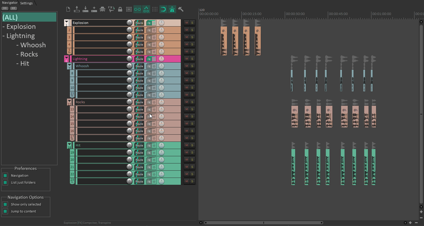 Content Navigator jumping between folders and tracks in REAPER
