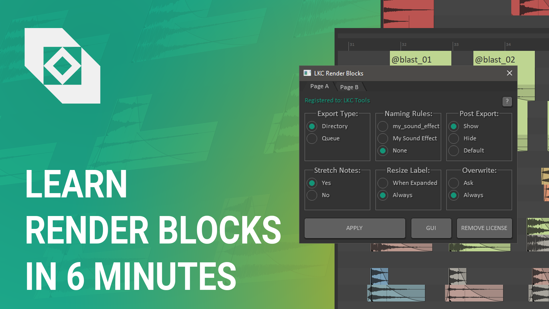 Render Blocks getting started view in REAPER