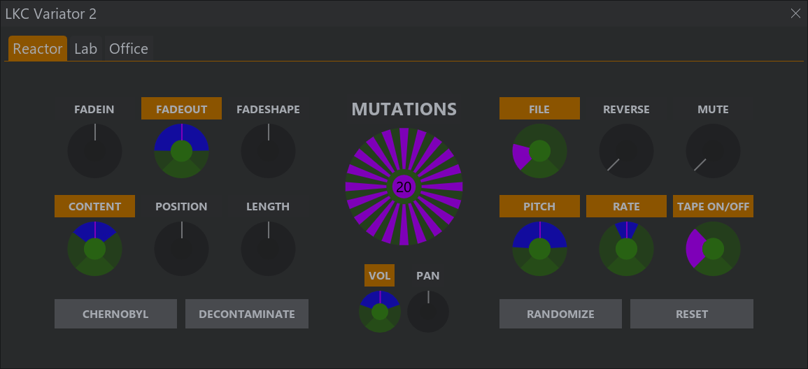 Variator 2 Reactor tab in an orange and blue REAPER theme